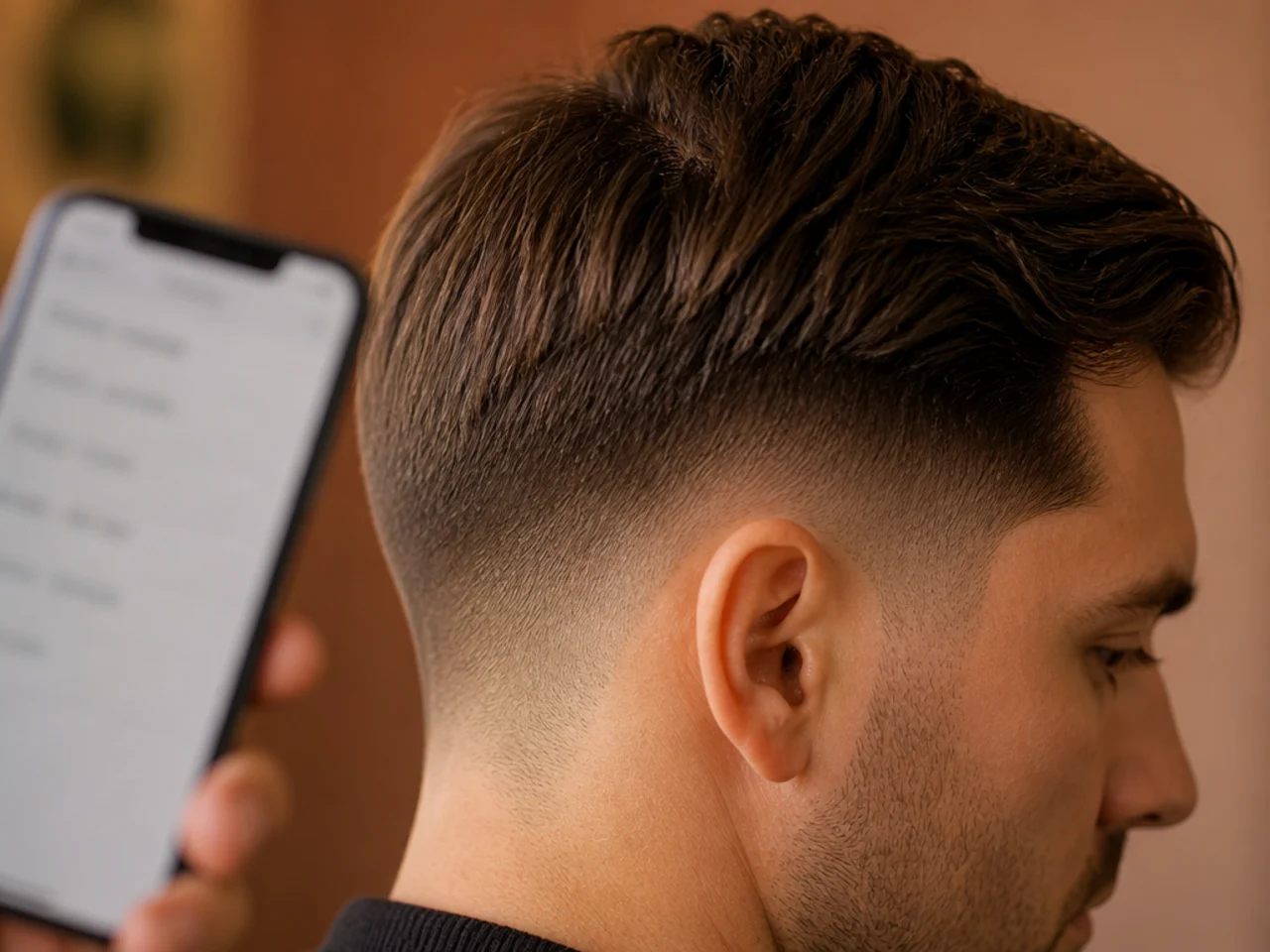A phone note listing haircut lengths and taper heights