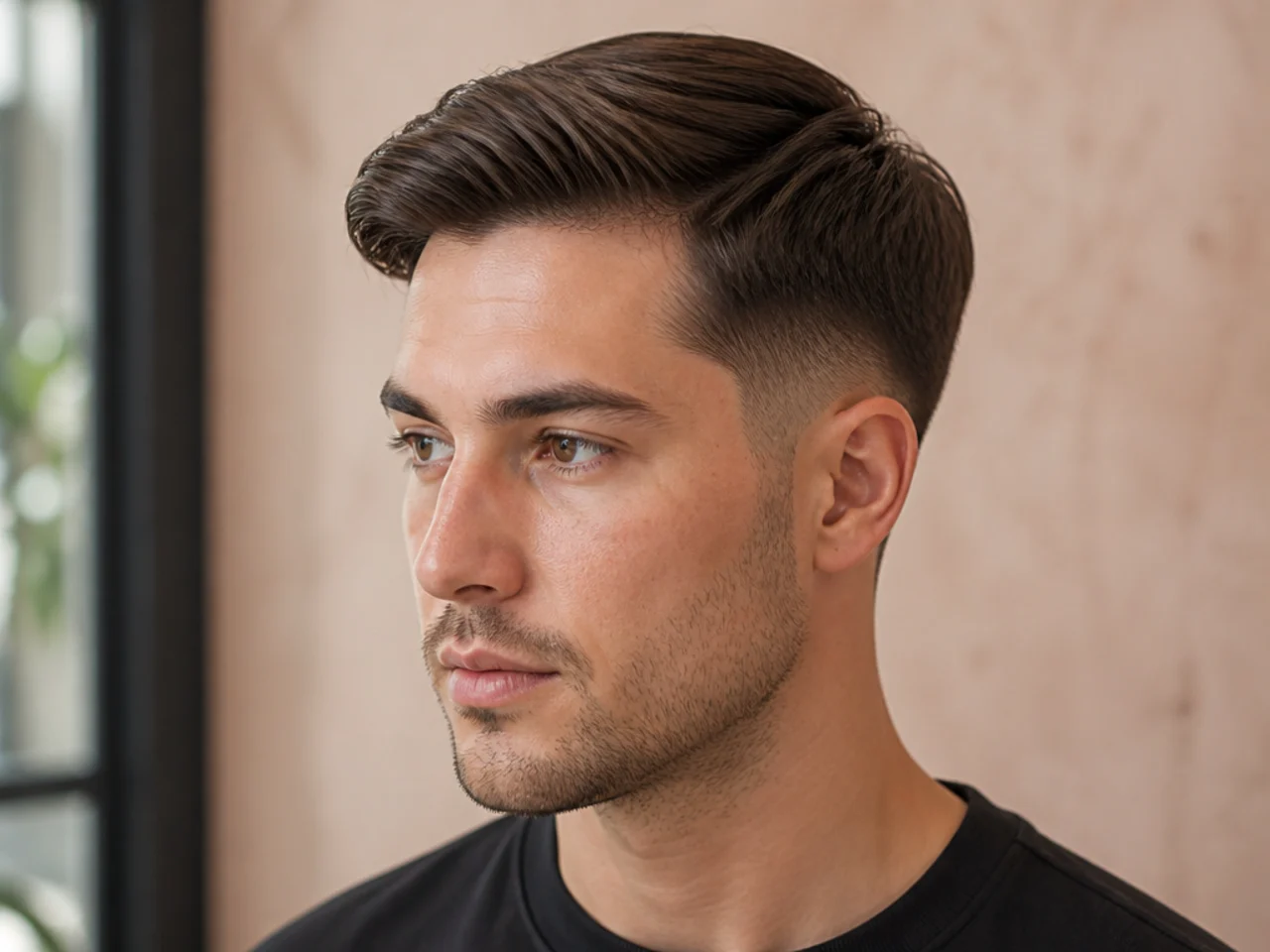 Side Swept Ivy League with Low Taper Fade
