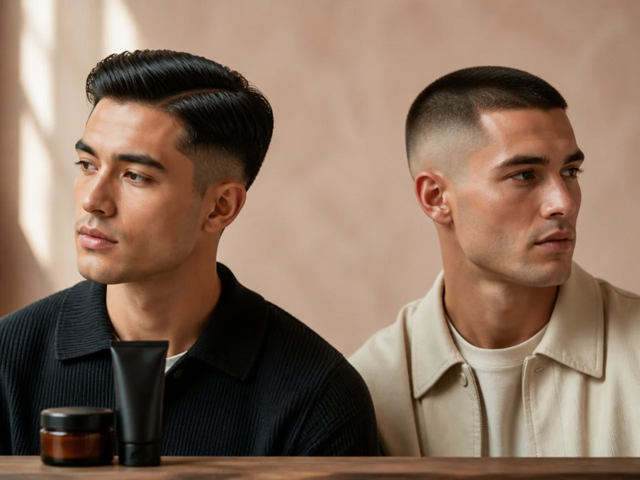 Styling product next to a crew cut requiring none
