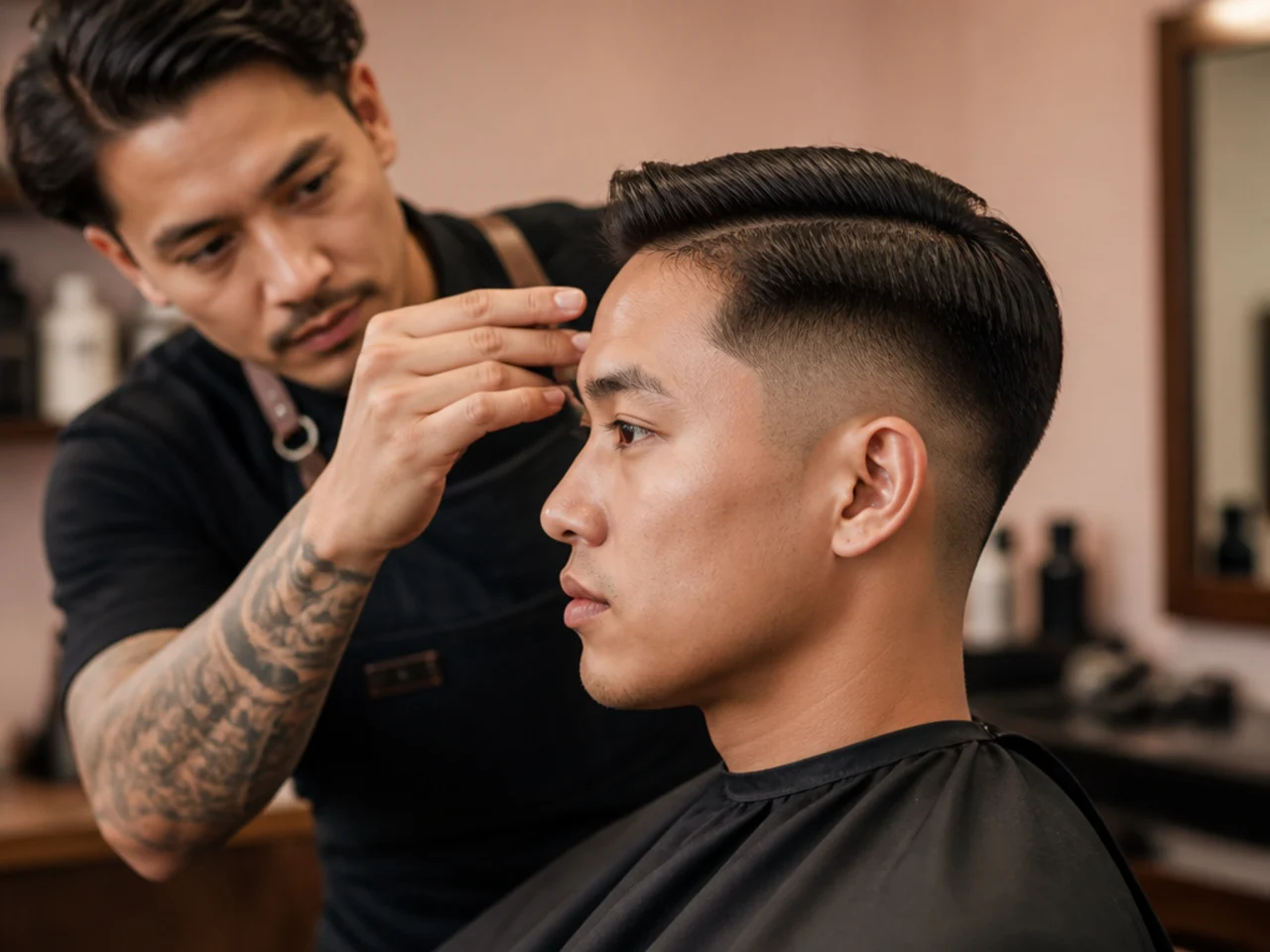 A barber consultation about top length