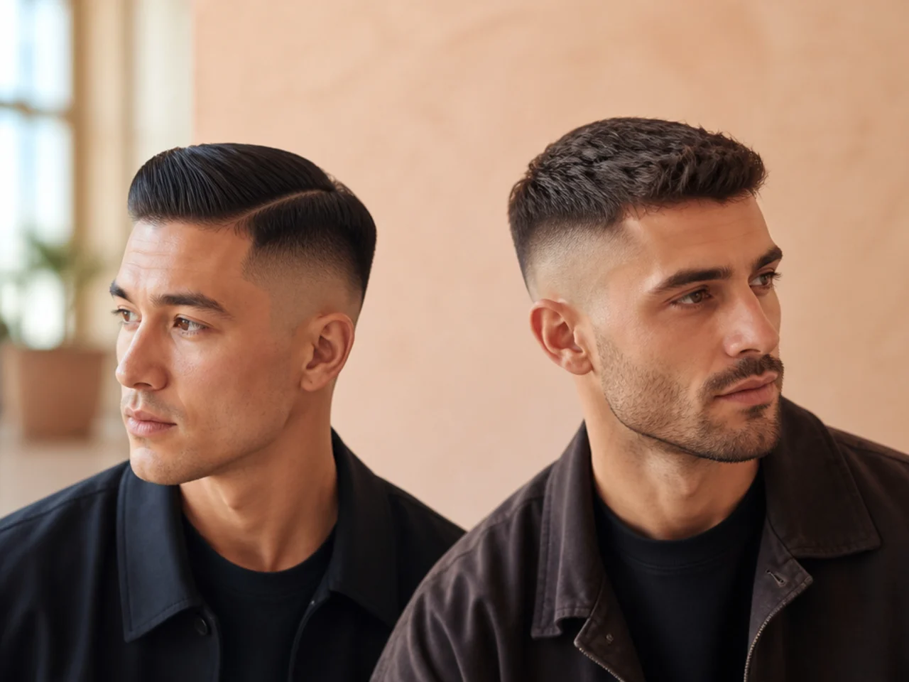 An ivy league and a crew cut over skin fades