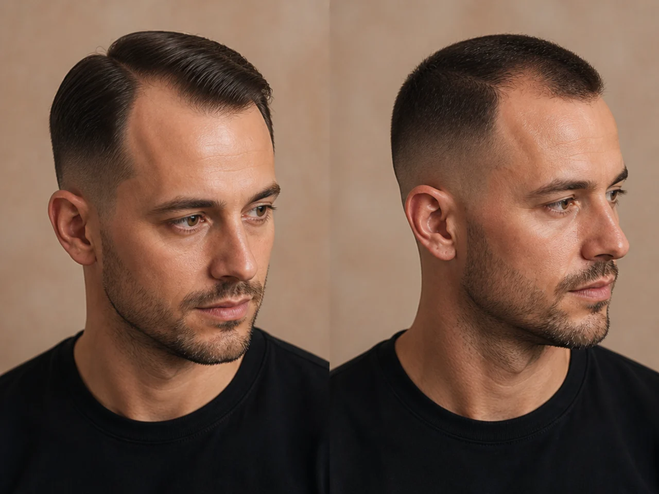 Both cuts compared on a receding hairline