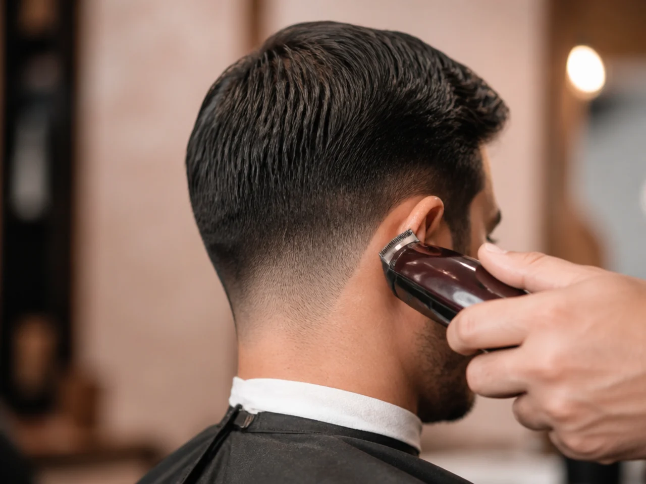 A taper being cleaned up on a short haircut