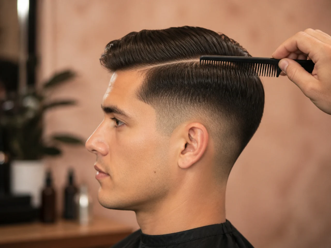 A comb drawing a parting line to test whether it holds
