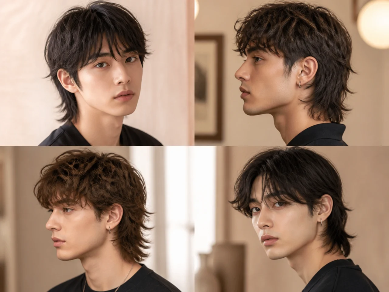Textured slice Jay Jo mullet on a young Korean man with slice-cut layered top and a short shag back on straight black hair