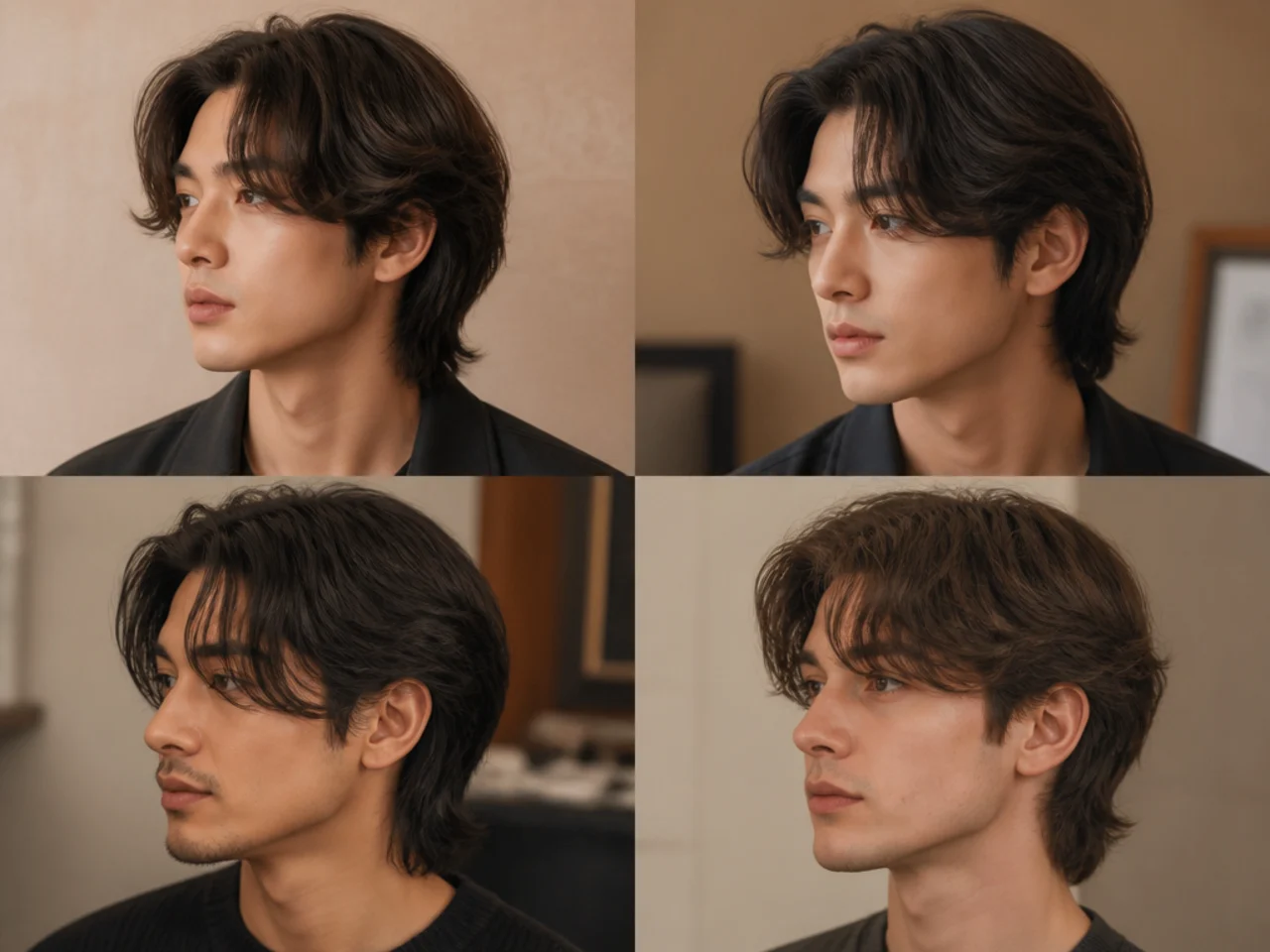 Second-male-lead soft curtain Jay Jo mullet on a young Korean man with wispy curtain fringe and a short soft-shag back
