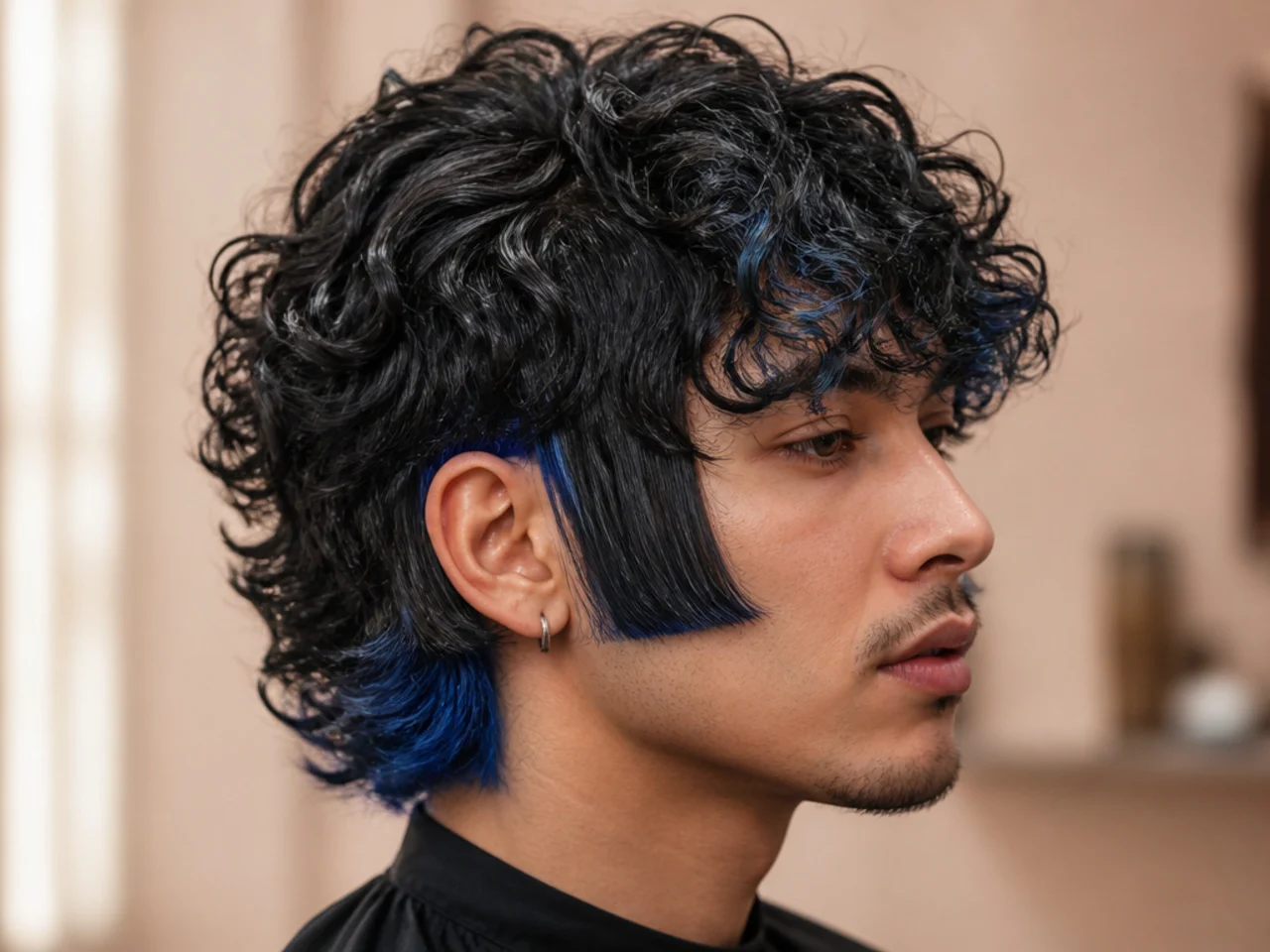 Black and Blue Hime Cut for Curly Hair