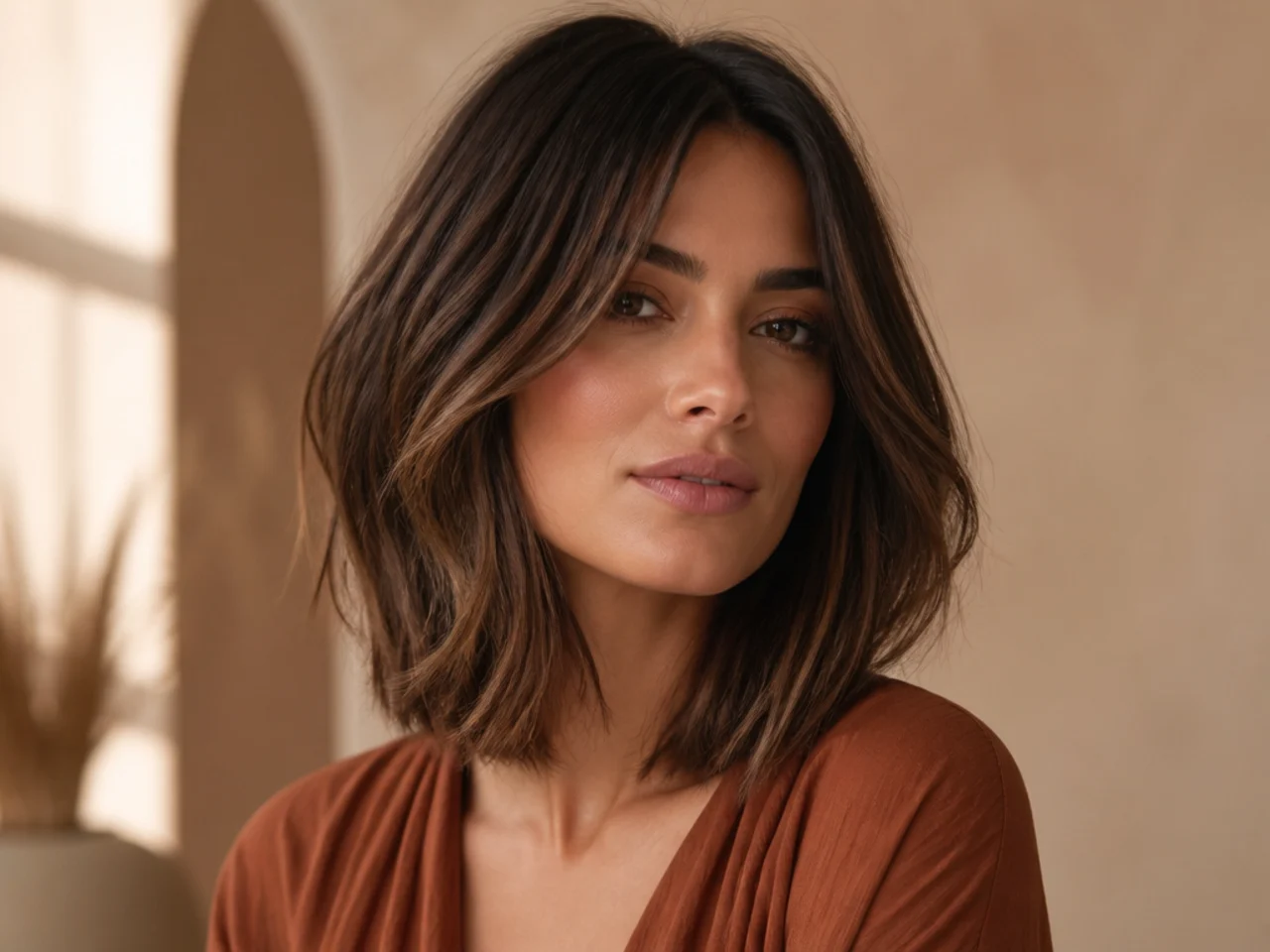A layered long bob