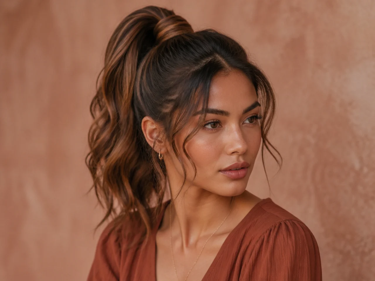 A high ponytail with a wrapped base