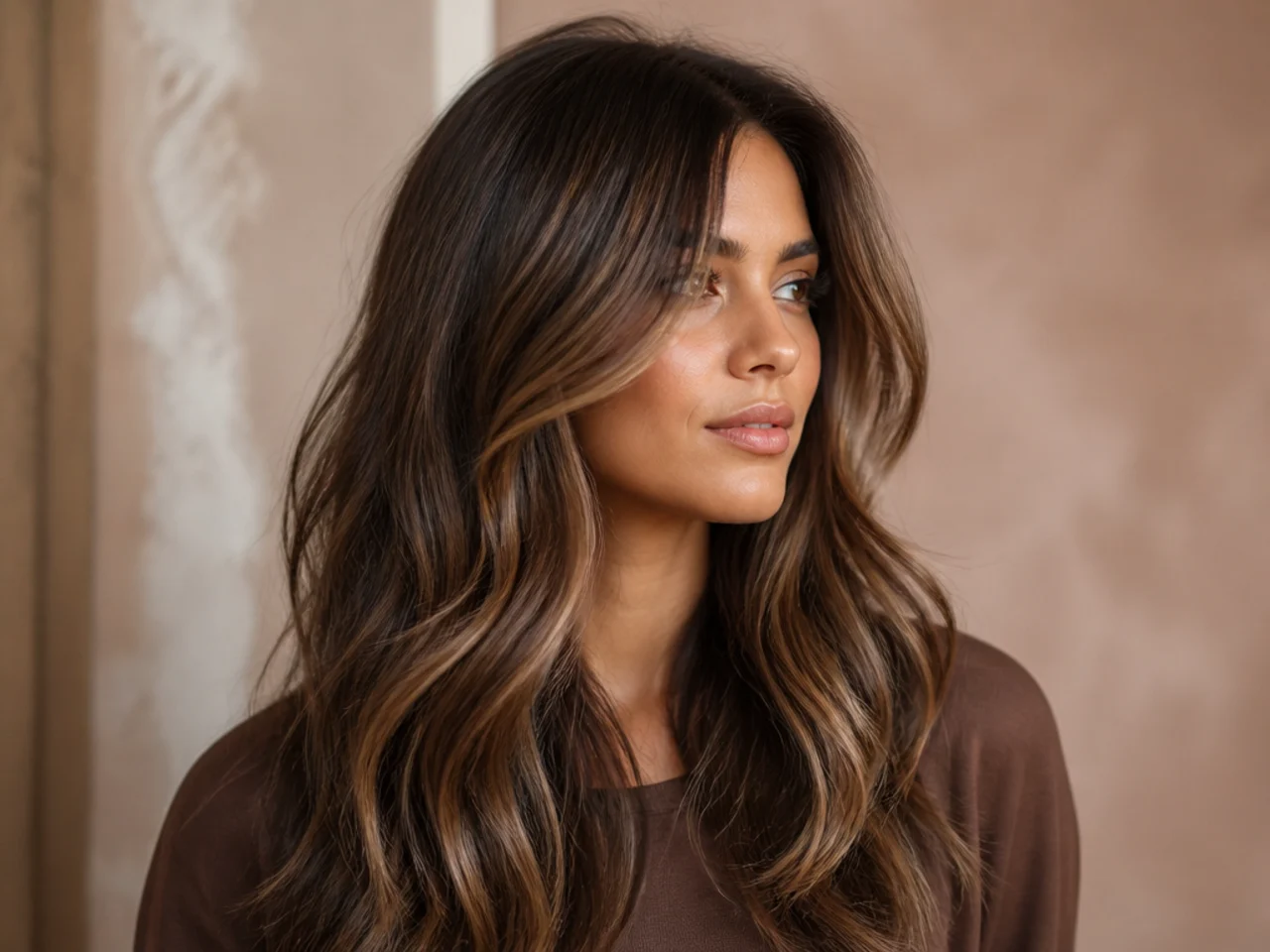 Caramel colour applied as balayage