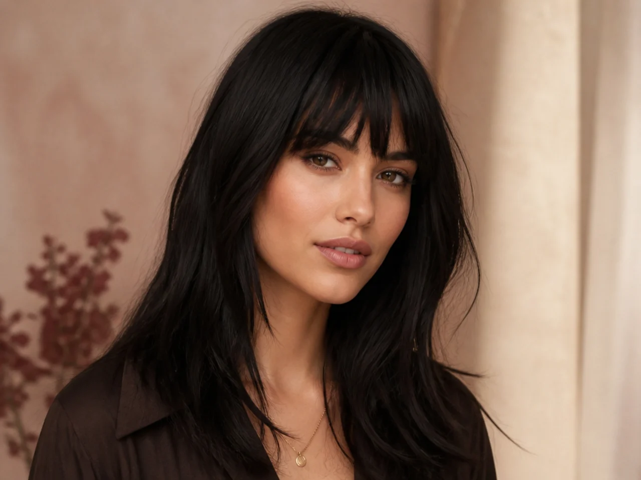 Black hair worn with a fringe