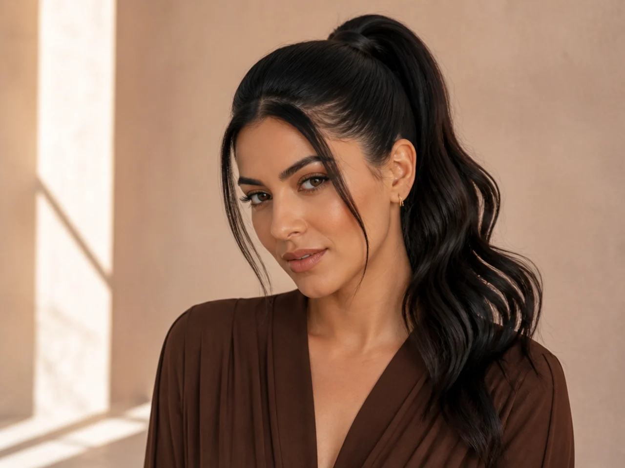 A sleek black high ponytail