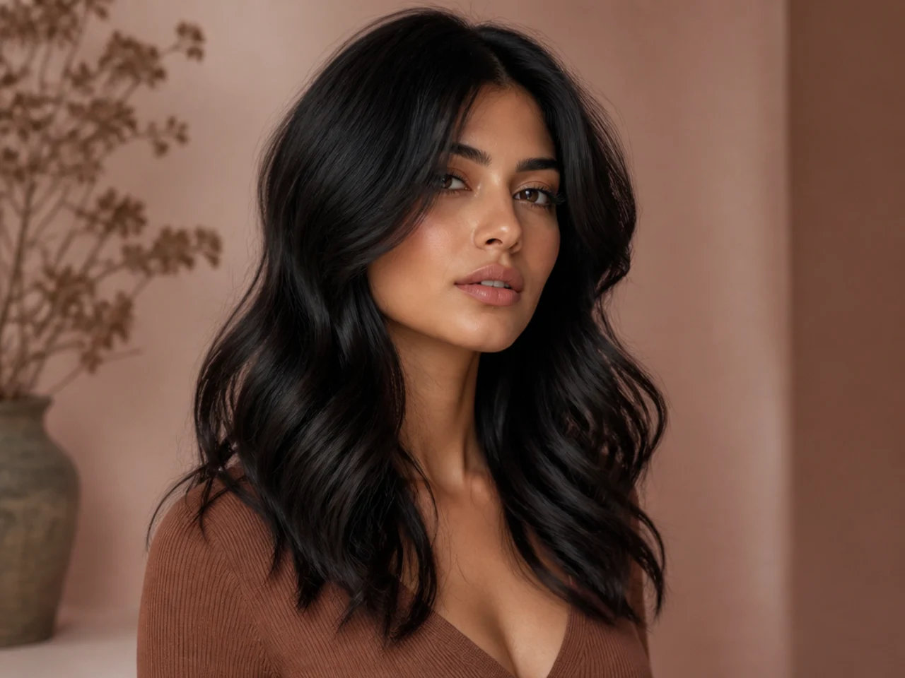 Black hair with soft waves