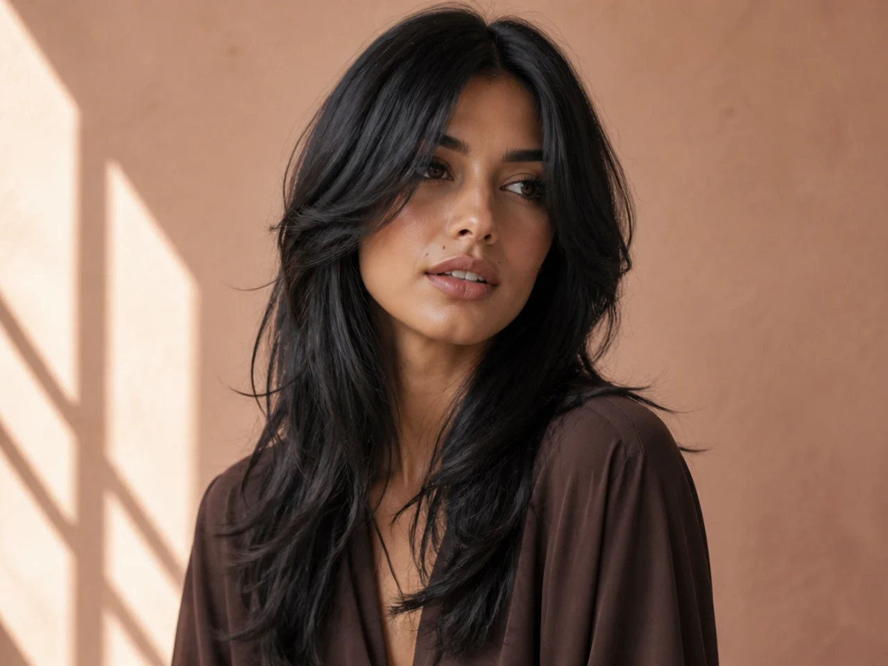 Black hair in long layers