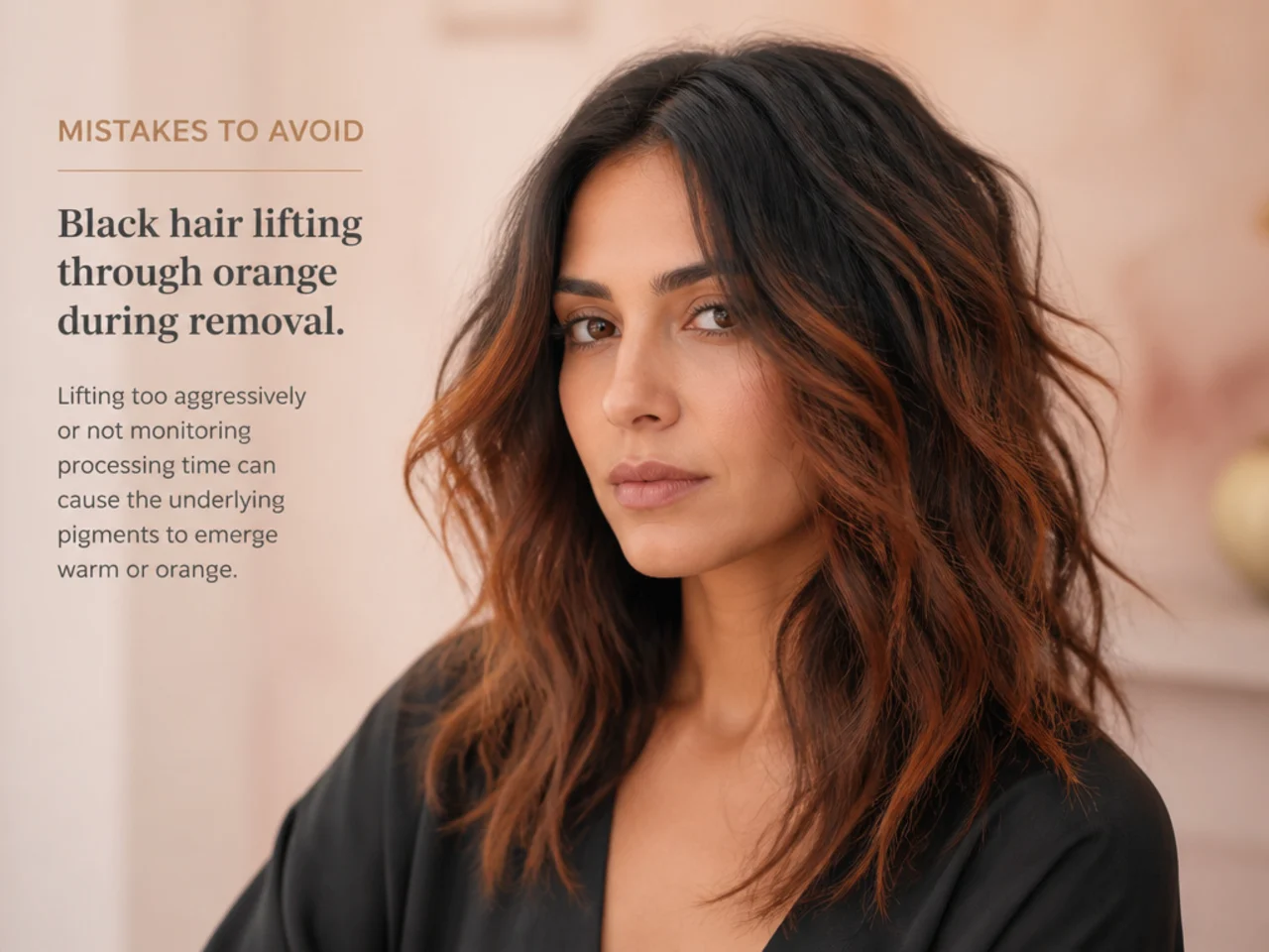 Black hair lifting through orange during removal