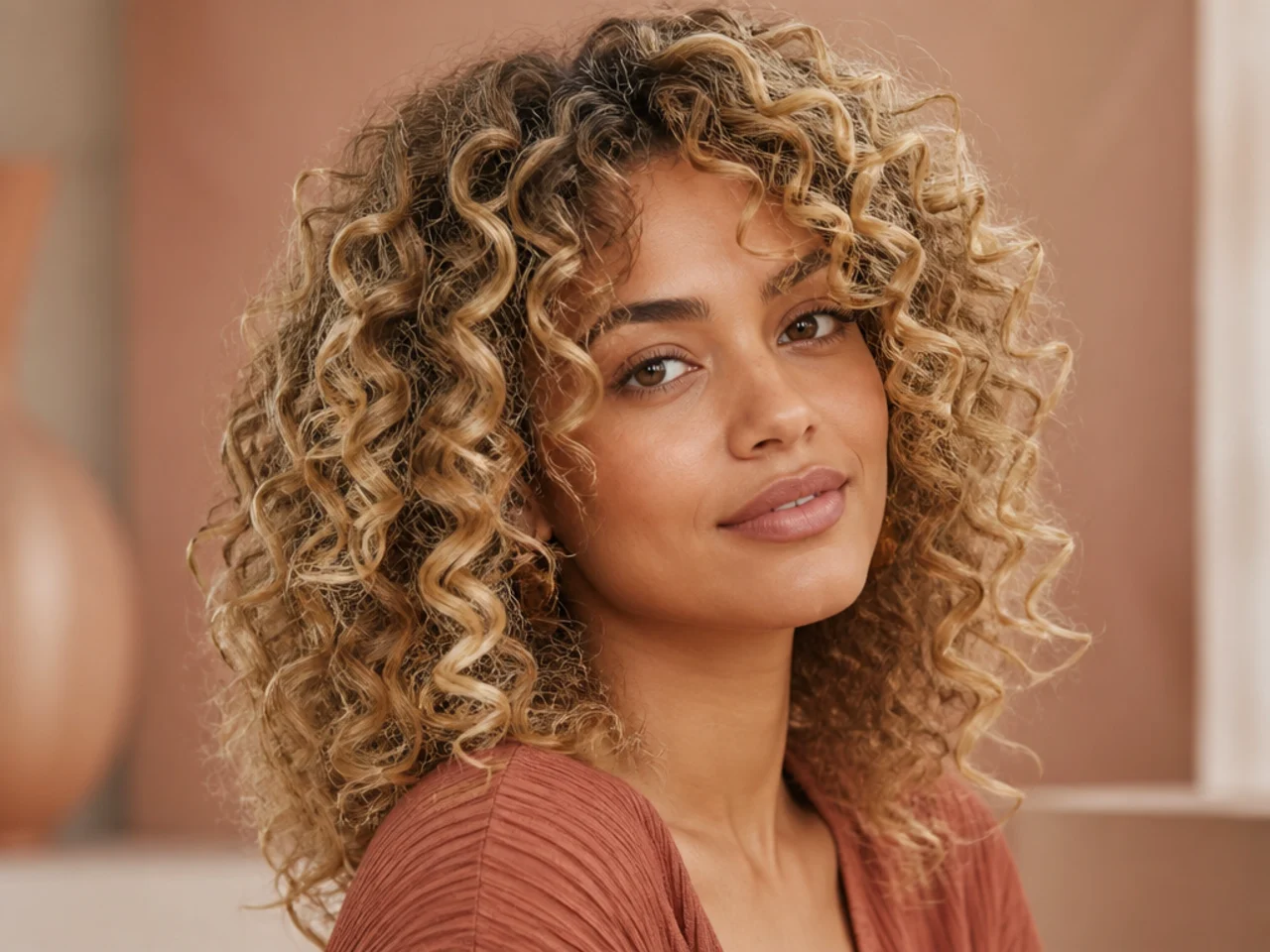 Blonde colour on curly hair