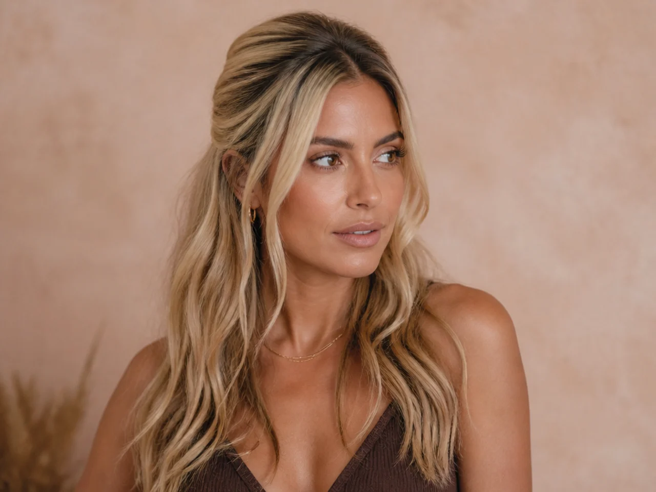 Blonde hair worn half up