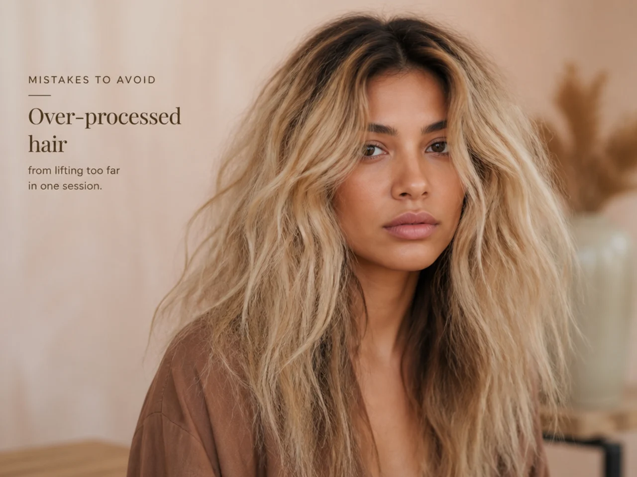 Over-processed hair from lifting too far in one session