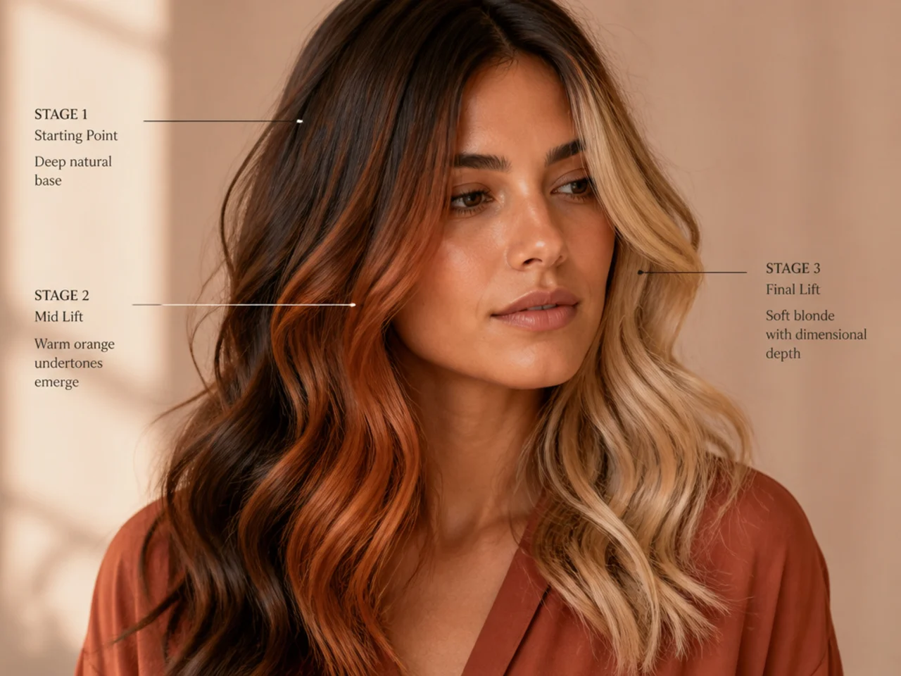 Lifting stages from dark through orange to blonde