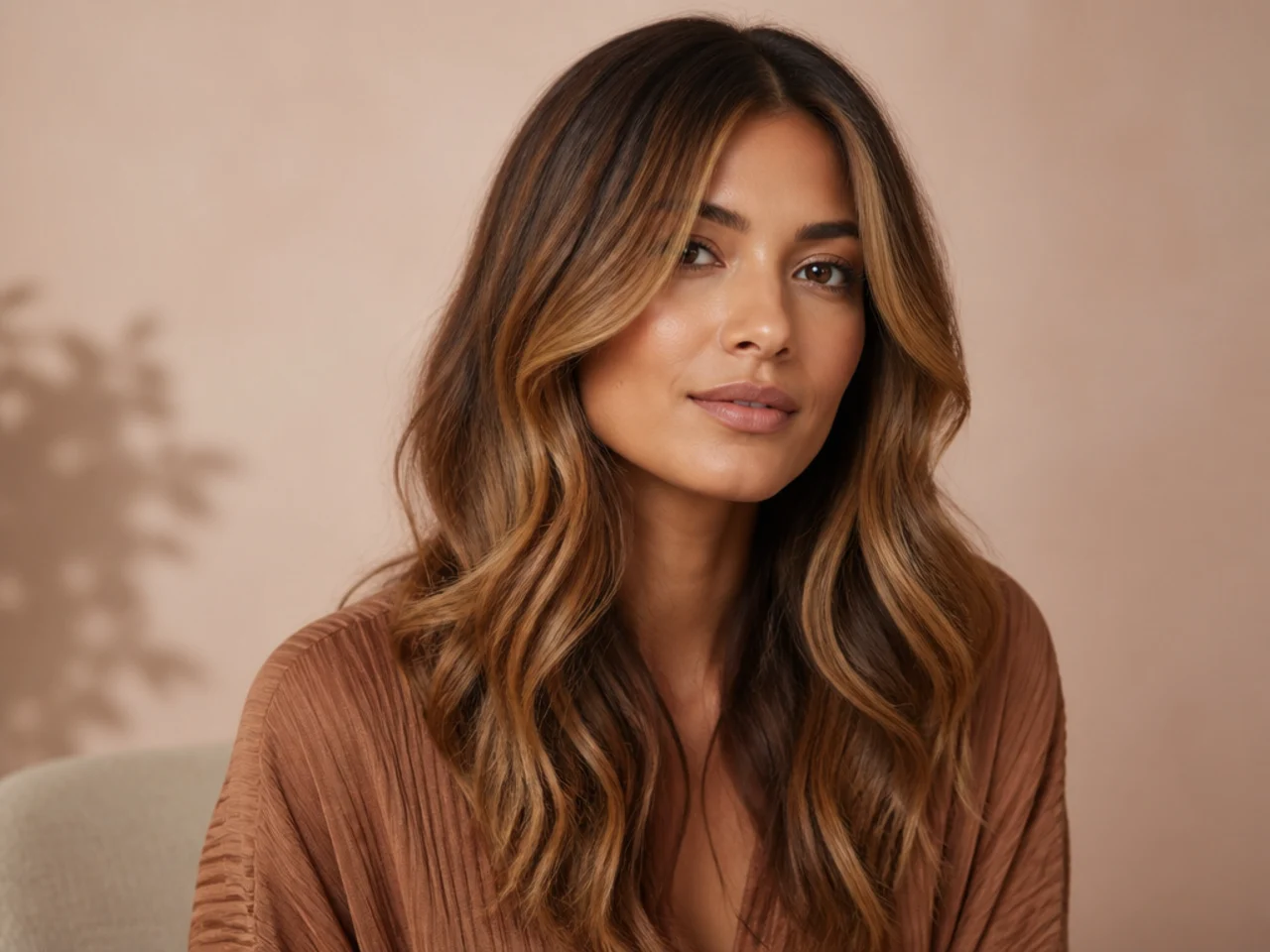 A caramel look with a root smudge