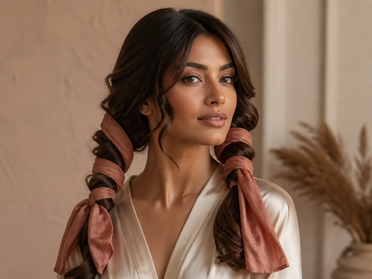 Hair wrapped around a fabric tie