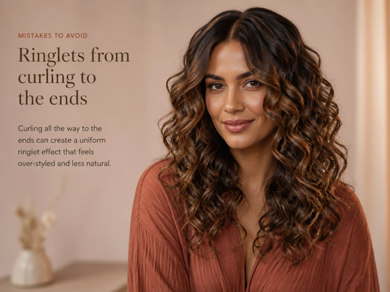 Ringlets from curling to the ends beside a soft mid-length bend