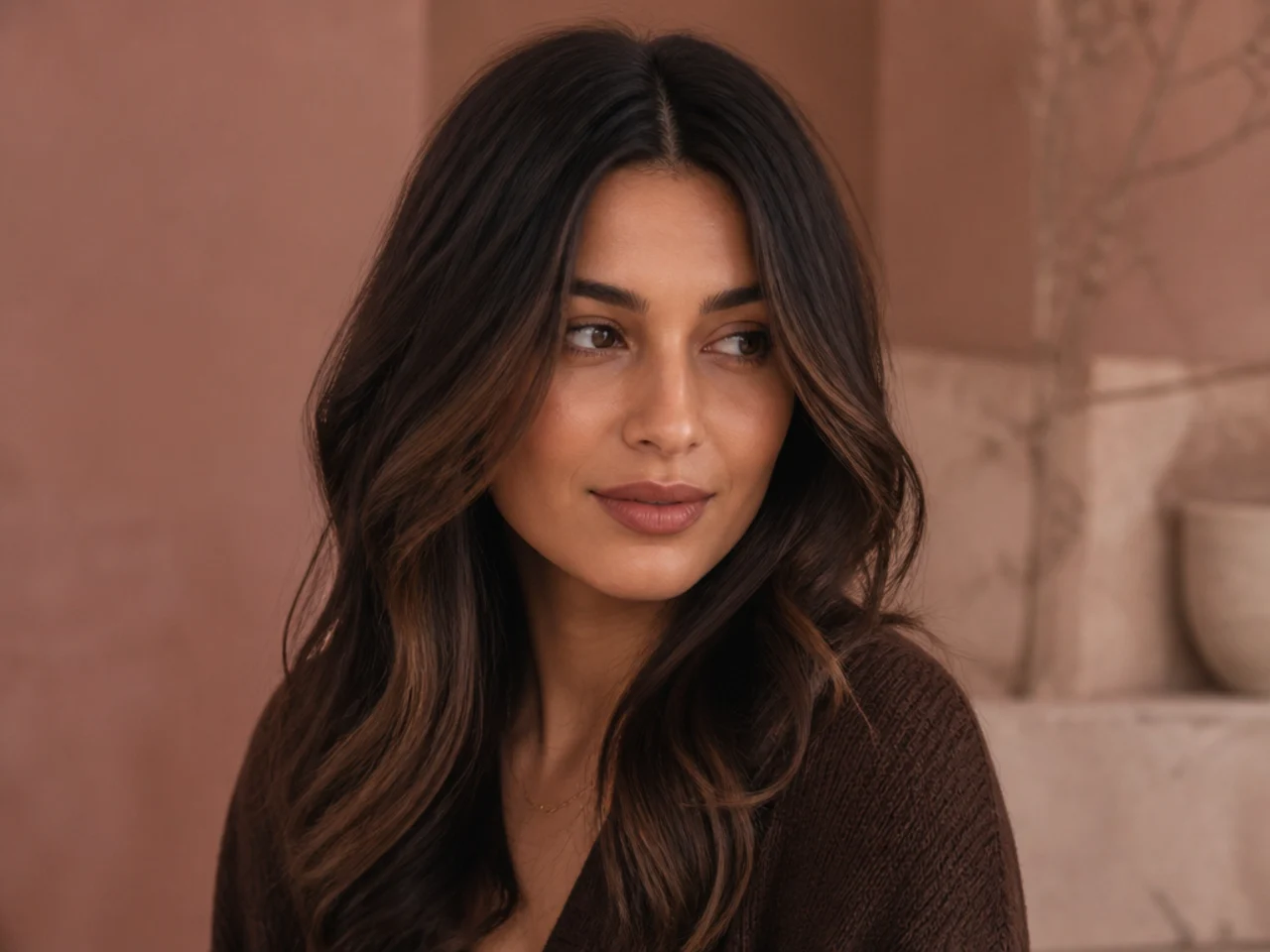 Grown-out dark hair with natural roots