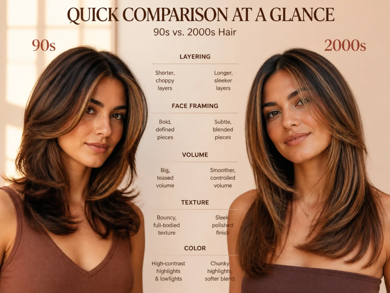 A comparison chart of 90s and 2000s hair