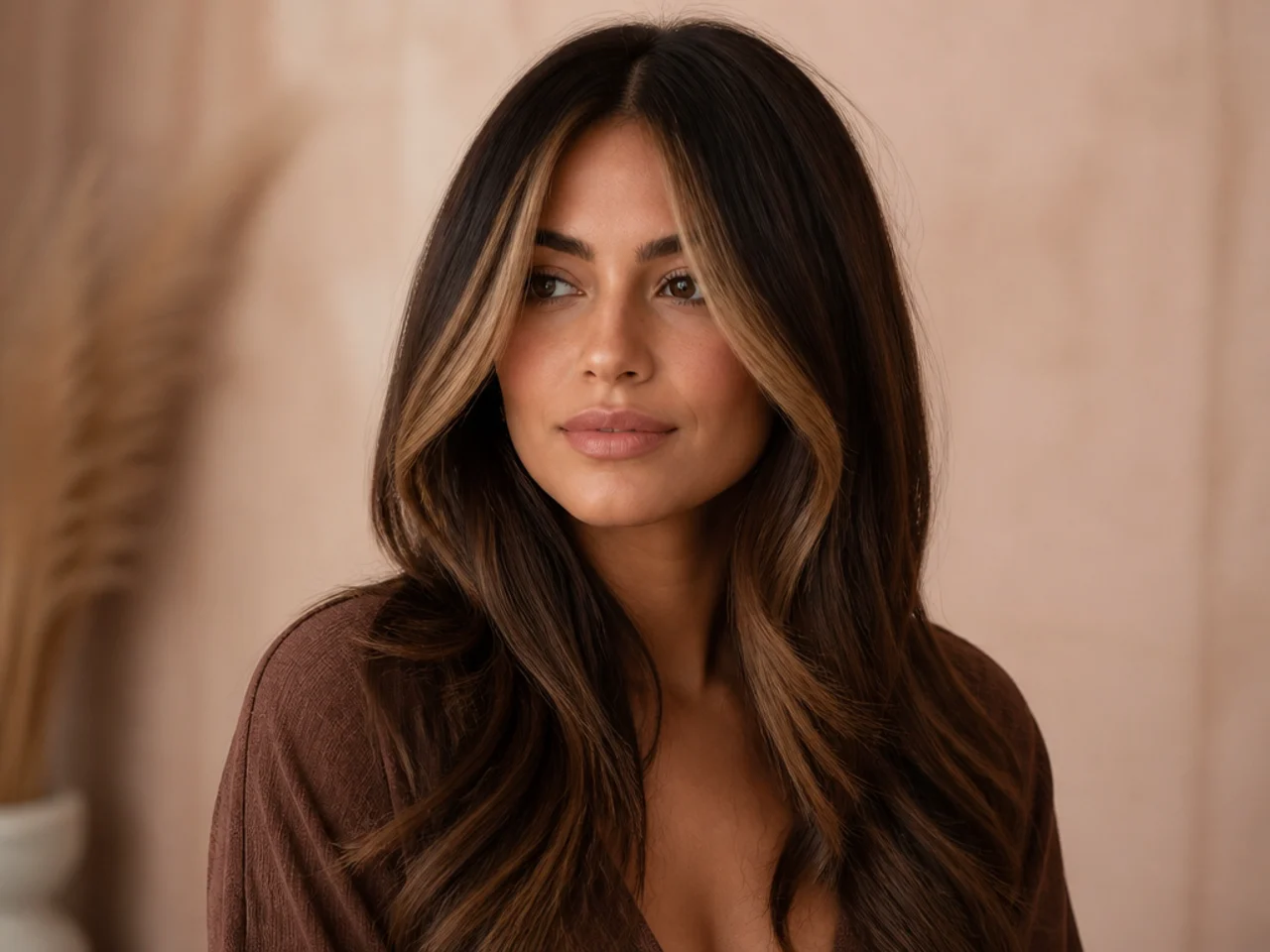 A money piece on brown hair