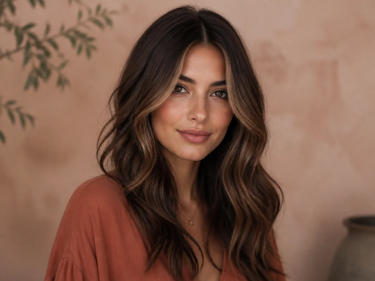 Warm brunette with lighter pieces at the front