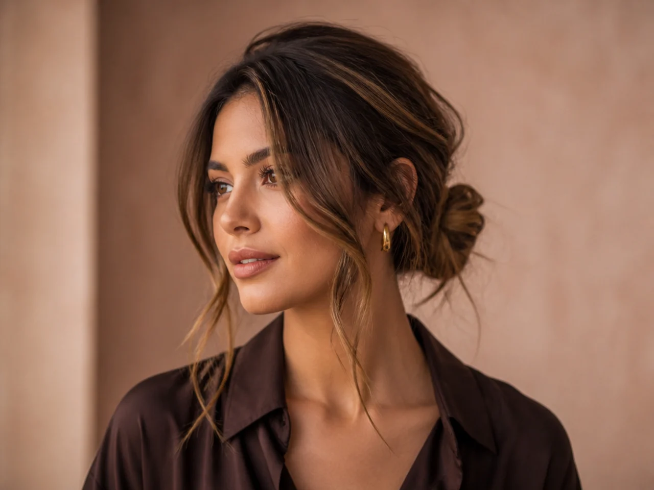A low bun with loose natural front pieces