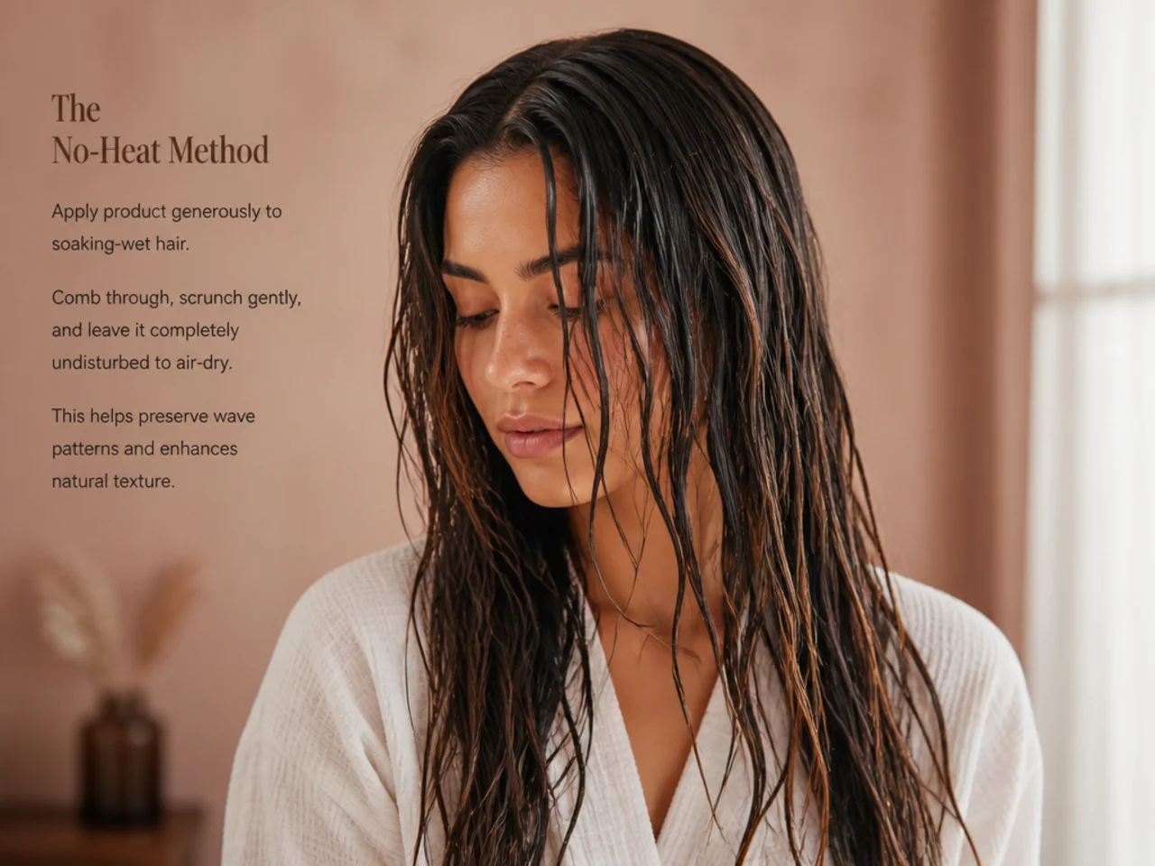 Product applied to soaking-wet hair and left undisturbed