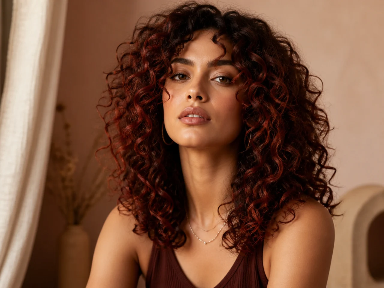 Red colour on curly hair