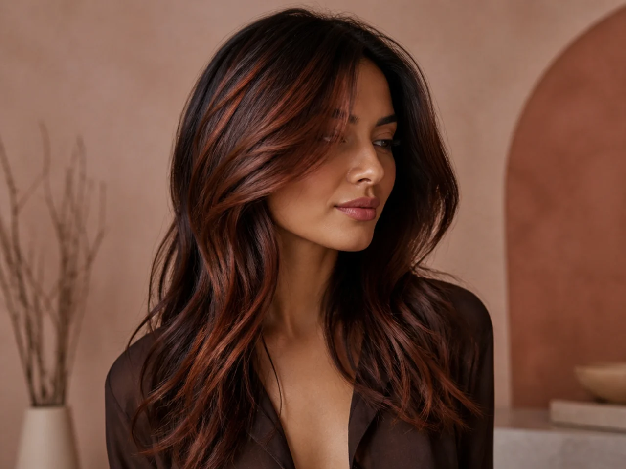 Red enriched by underlying warmth in brown hair