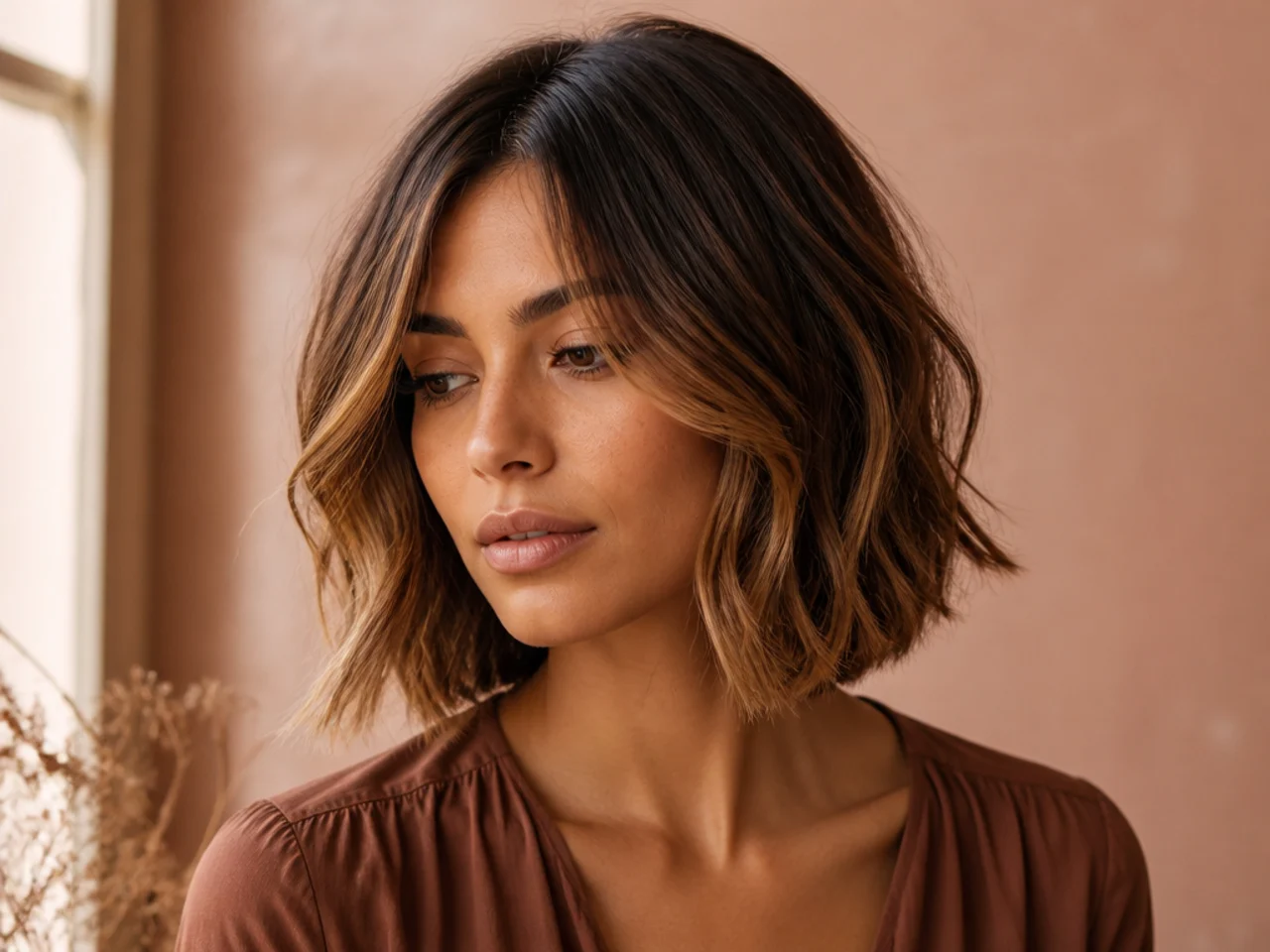 A bob with caramel balayage