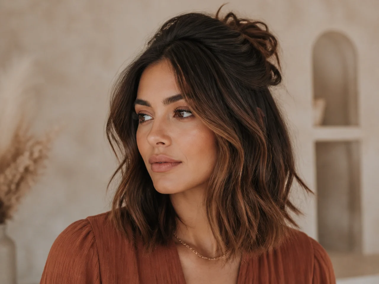 A lob worn half up