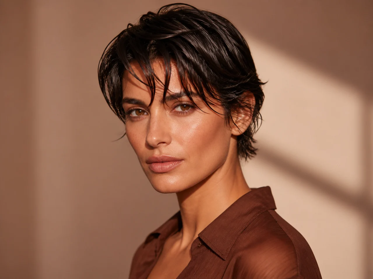 A wet-look short style