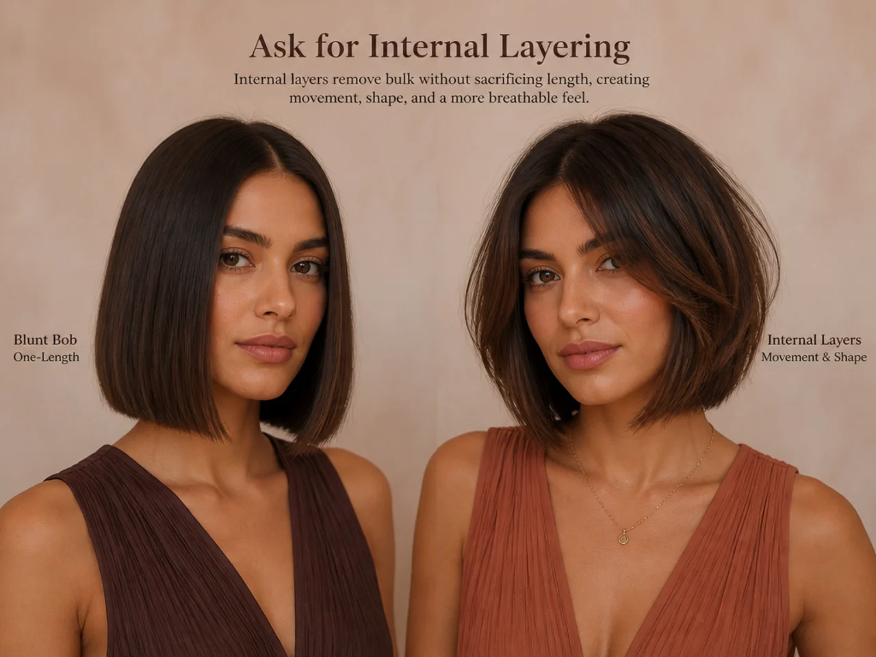 A blunt bob beside one with internal layering