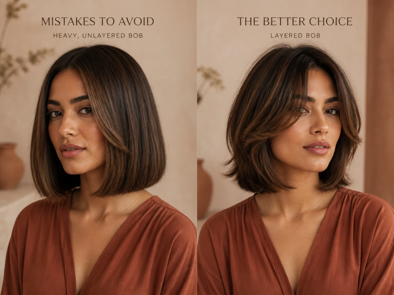 A heavy unlayered bob compared with a layered one