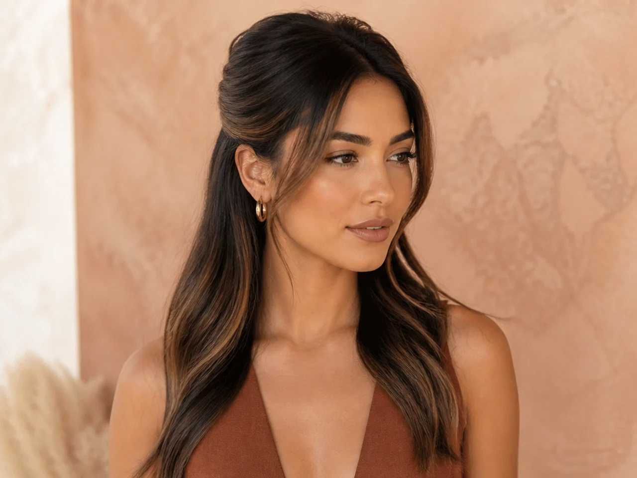 A sleek half-up