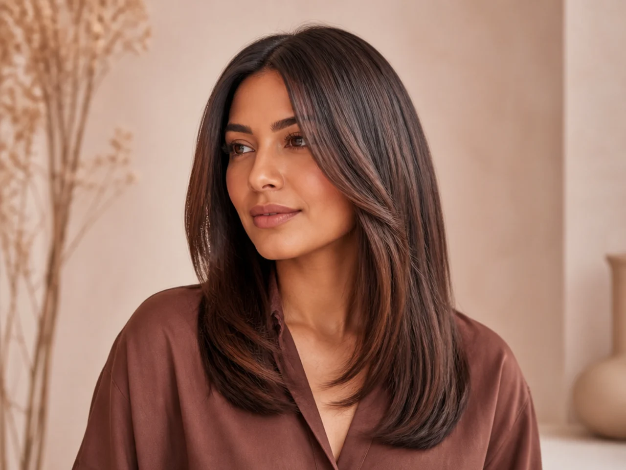 Naturally curly hair straightened sleek