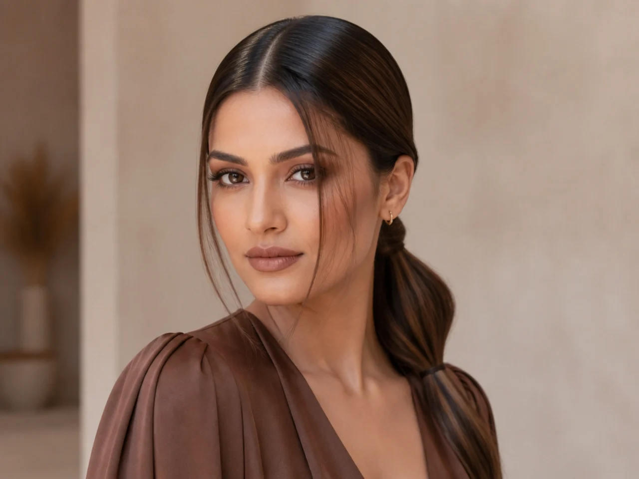 A folded sleek ponytail