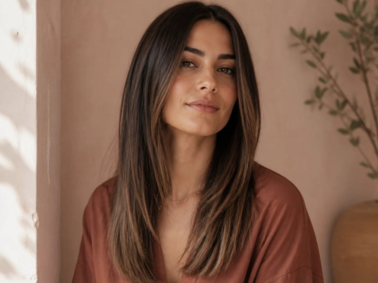 Air-dried naturally straight hair