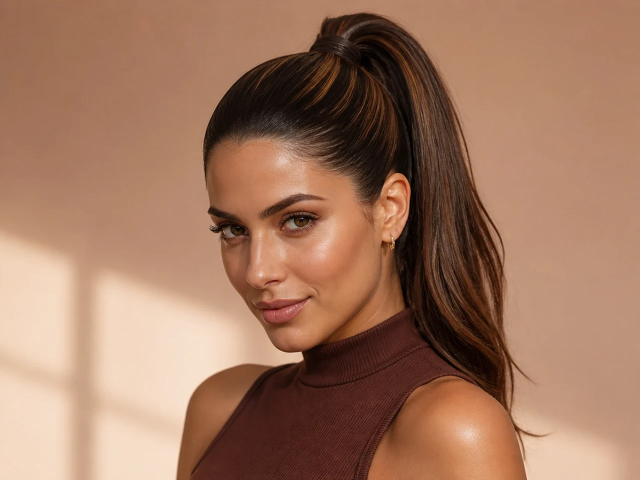 A sleek high ponytail