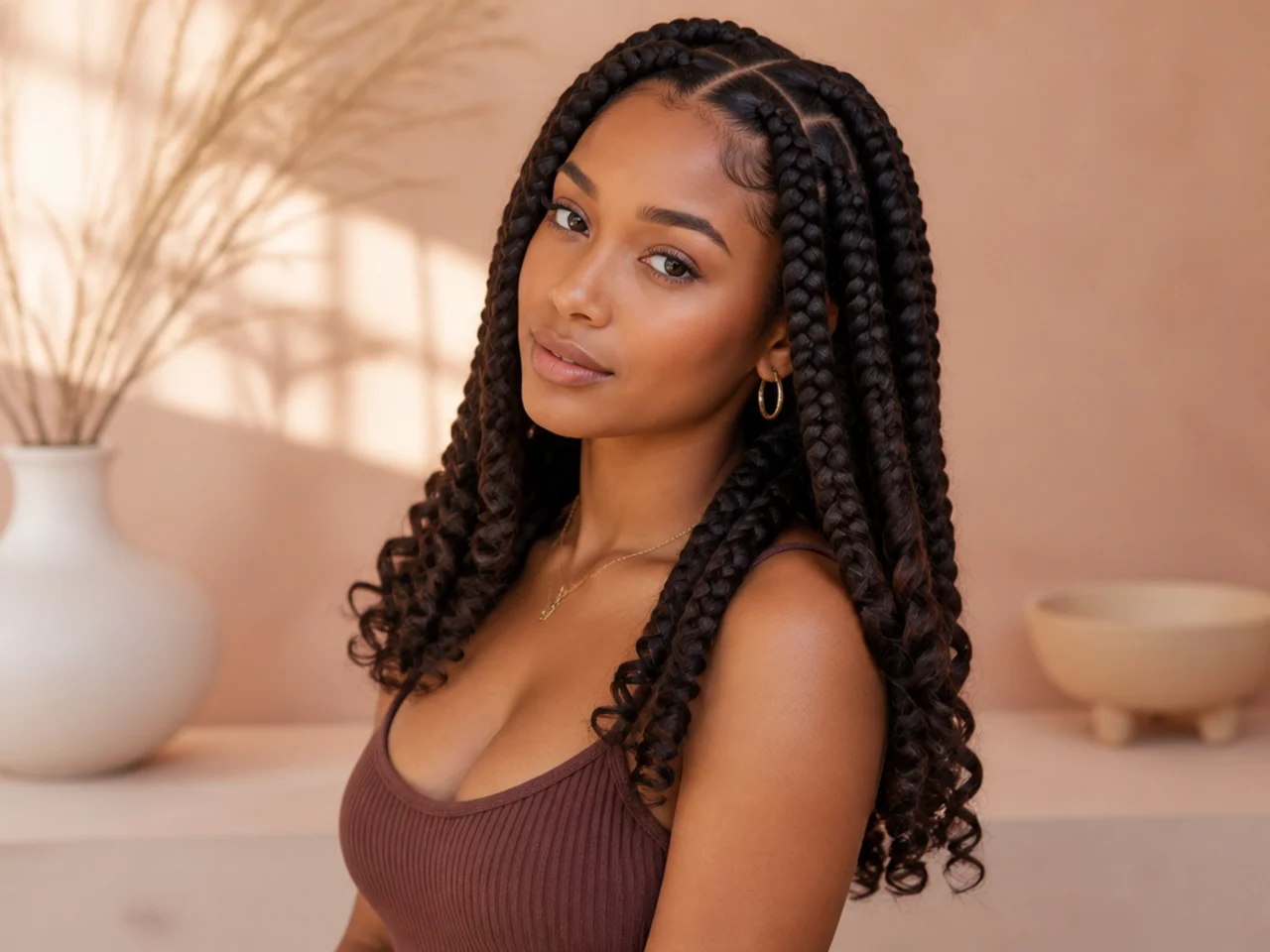 Jumbo braids with curled ends