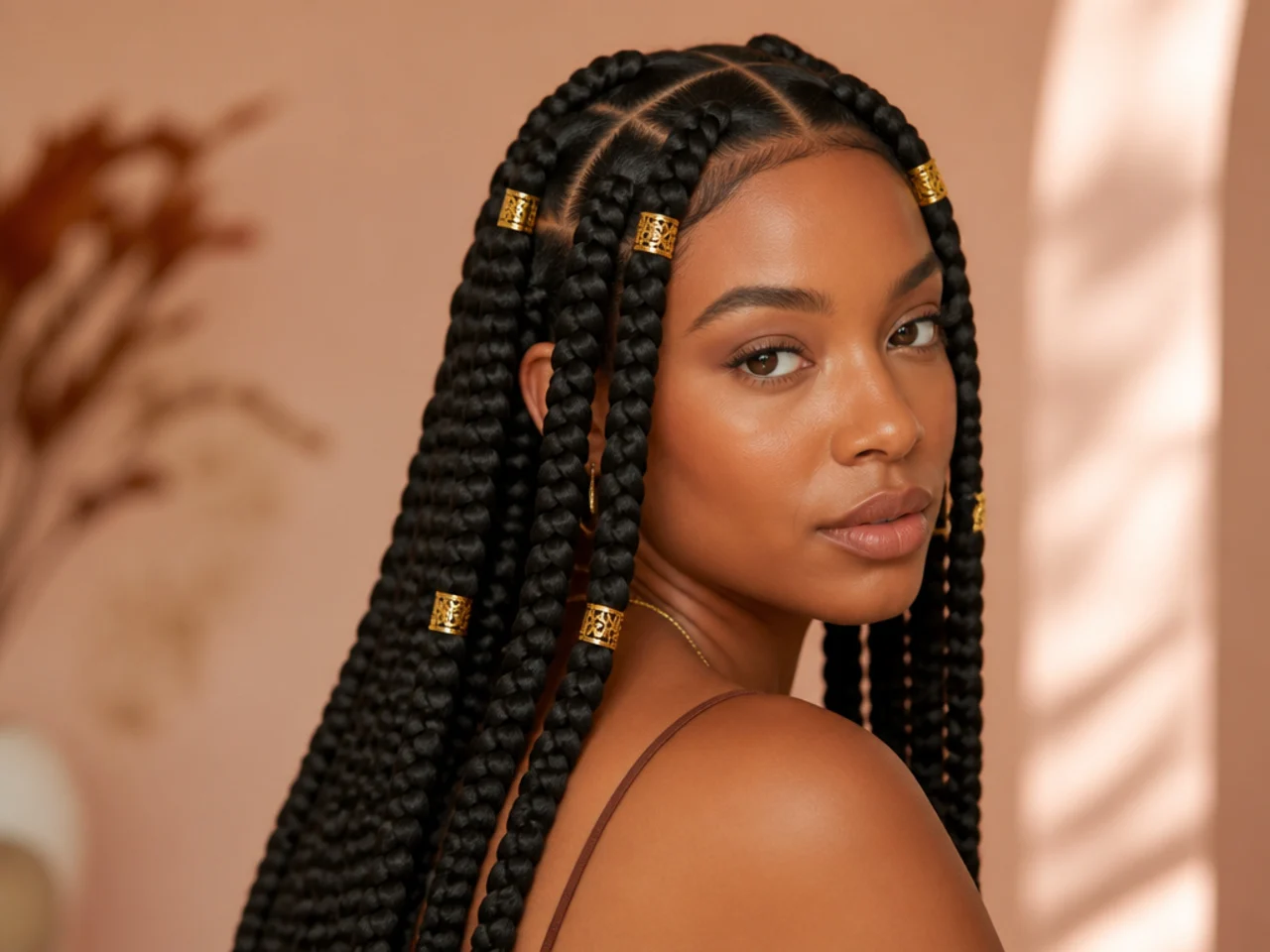 Jumbo braids with gold cuffs