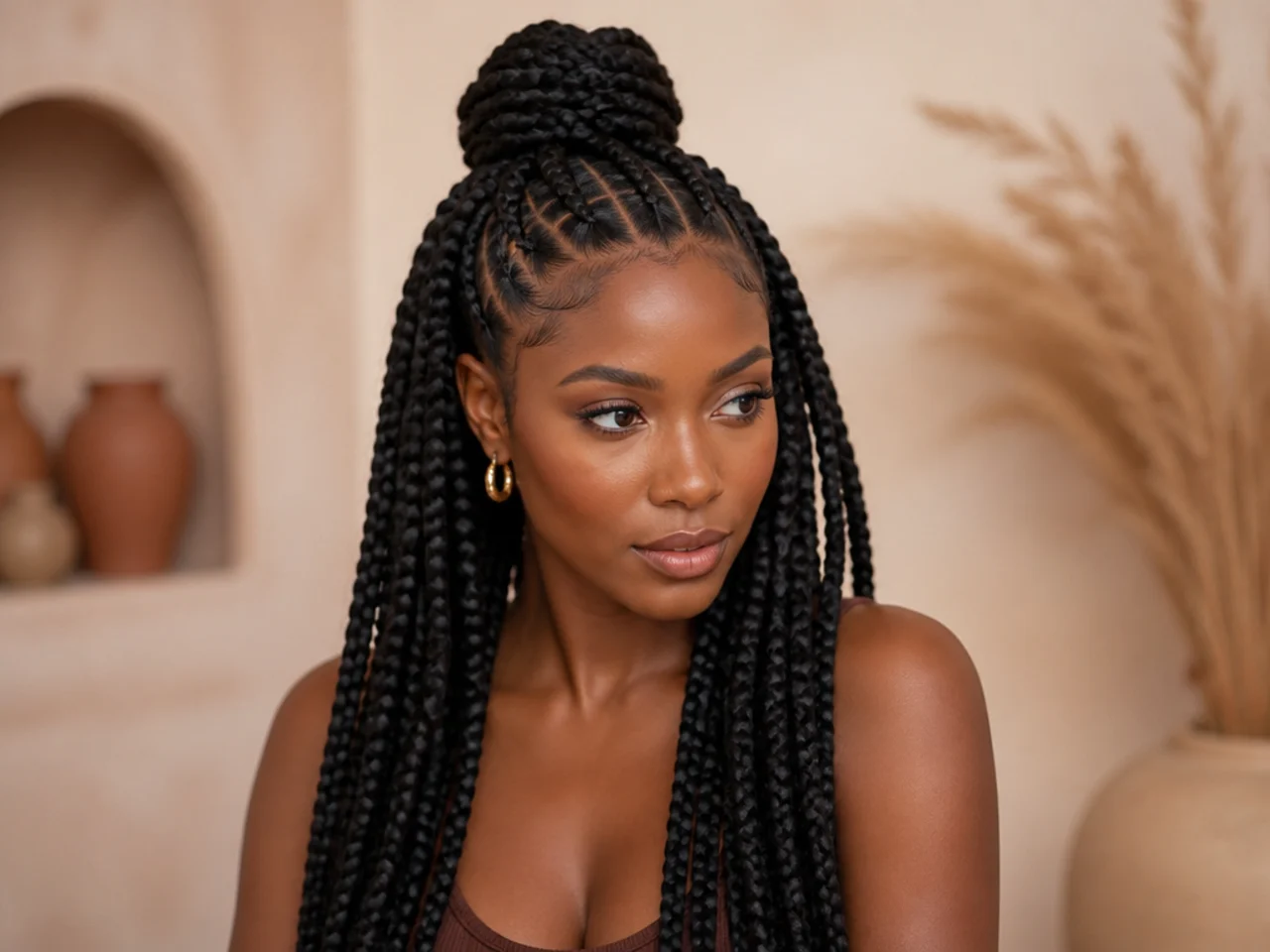 Jumbo braids worn half up