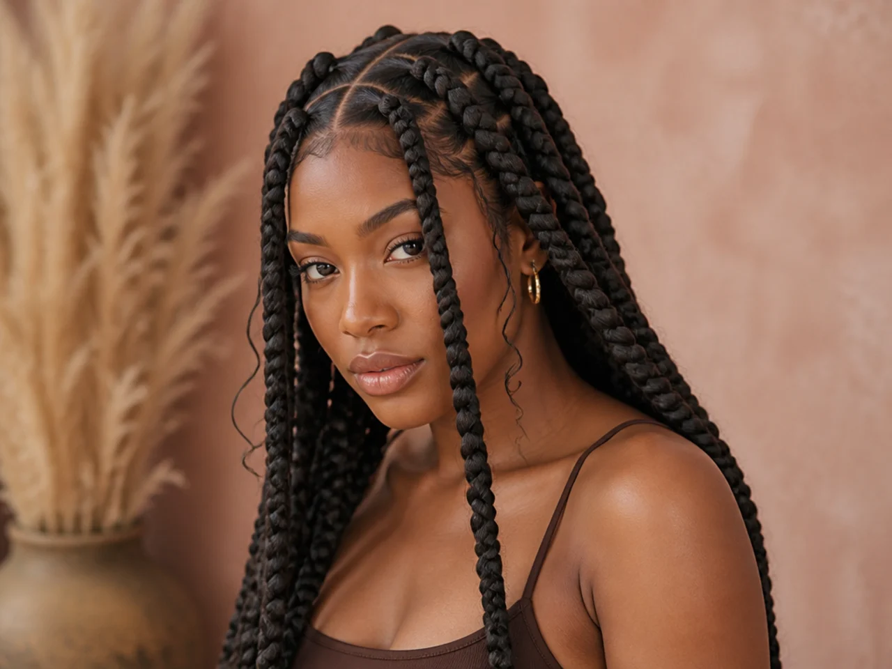 Jumbo braids with face-framing pieces