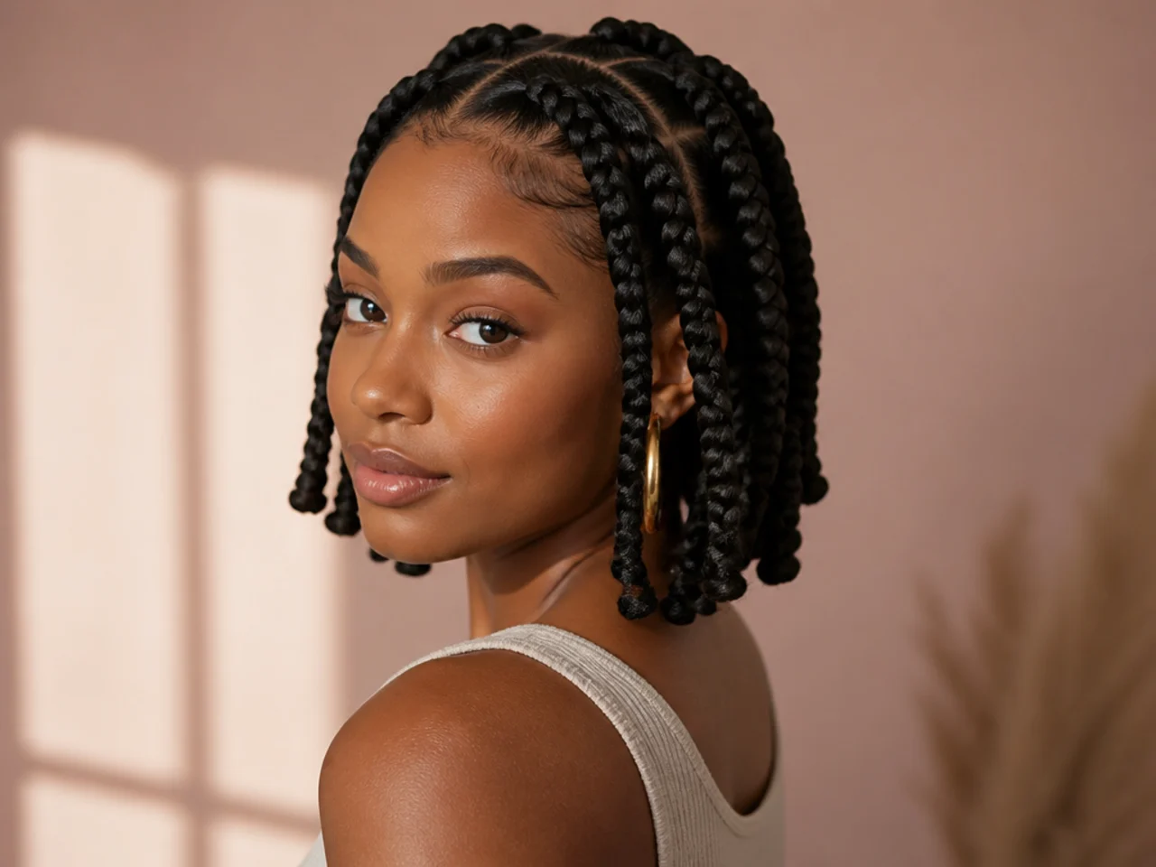 Jumbo braids installed on short natural hair
