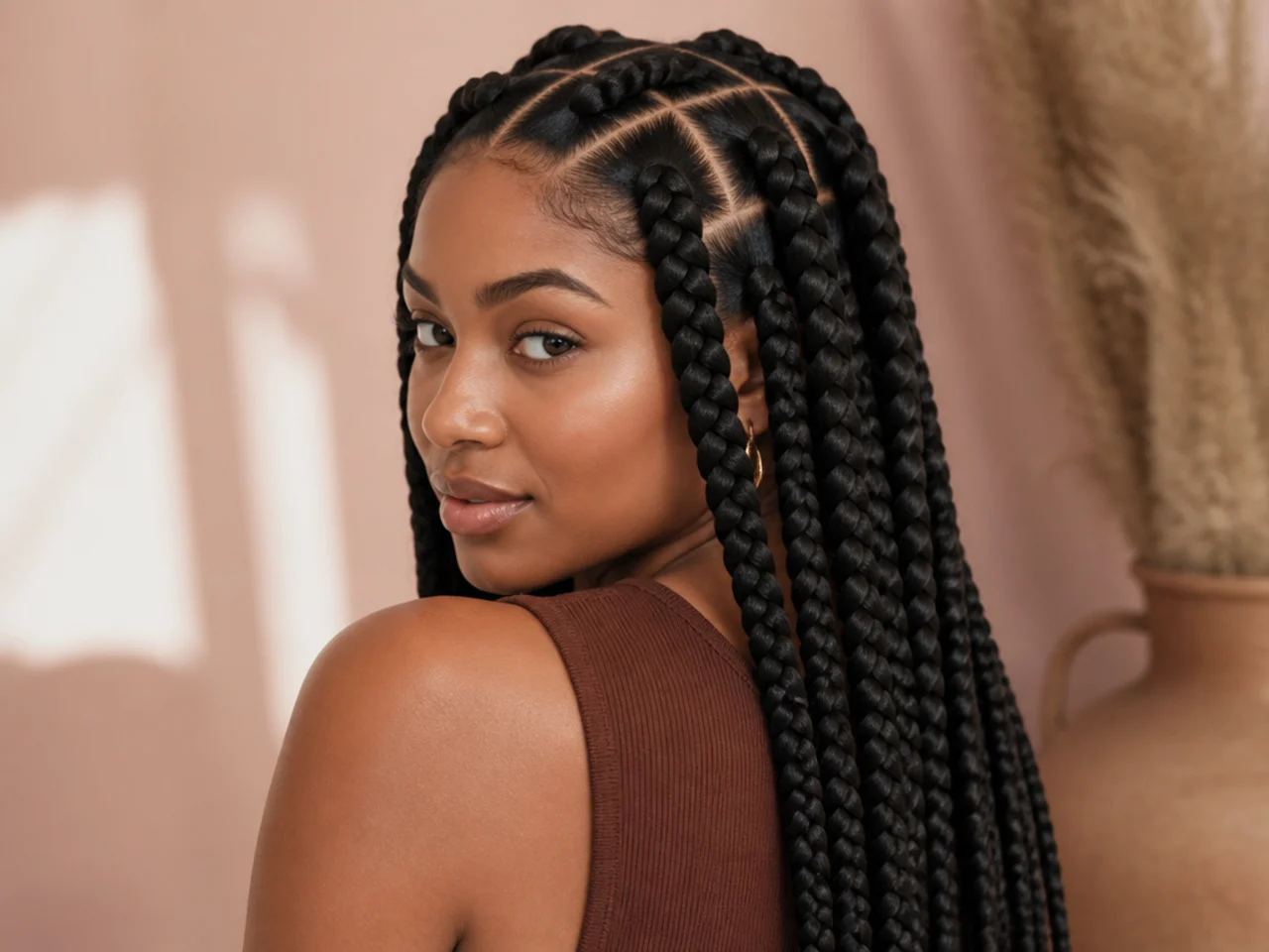 Jumbo braids with a square parting grid